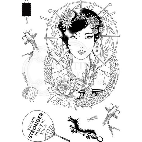 Pink Ink Designs Oriental Princess A5 Clear Stamp (PI105) (OUTLET)