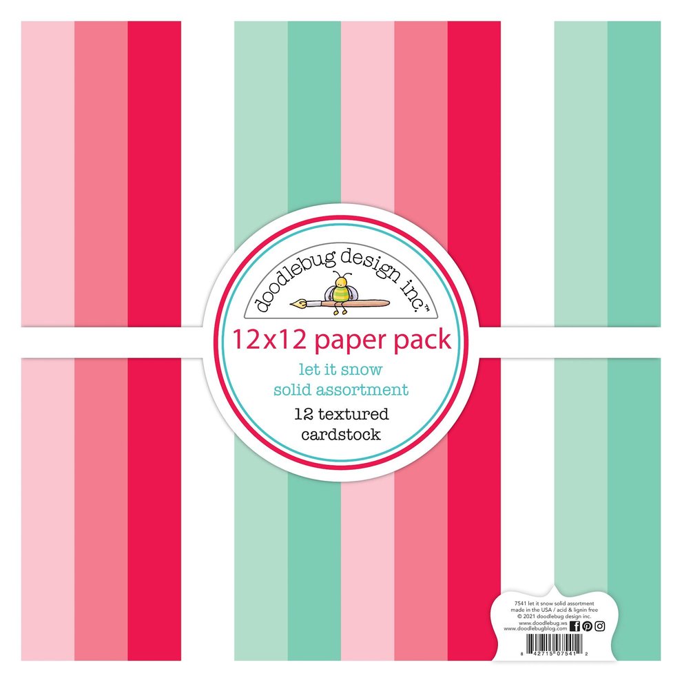 Doodlebug Design Let It Snow 12x12 inch Textured Cardstock Solid Paper Pack (7541) (DISCONTINUED)