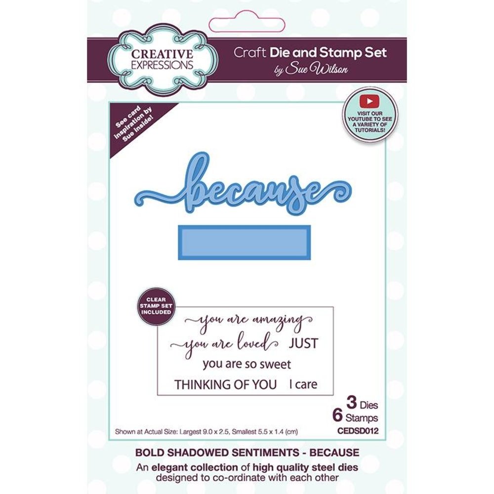 Creative Expressions Sue Wilson Craft Die & Stamp Bold Shadowed Sentiment Because (CEDSD012) (OUTLET) Creative Expressions Sue Wilson Craft Die & Stamp Bold Shadowed Sentiment Because (CEDSD012) (OUTLET)