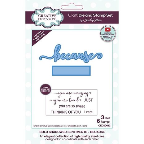 Creative Expressions Sue Wilson Craft Die & Stamp Bold Shadowed Sentiment Because (CEDSD012) (OUTLET) Creative Expressions Sue Wilson Craft Die & Stamp Bold Shadowed Sentiment Because (CEDSD012) (OUTLET)
