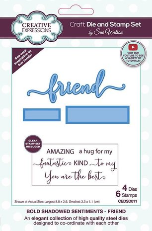 Creative Expressions Sue Wilson Craft Die & Stamp Bold Shadowed Sentiment Friend (CEDSD011) (OUTLET) Creative Expressions Sue Wilson Craft Die & Stamp Bold Shadowed Sentiment Friend (CEDSD011) (OUTLET)