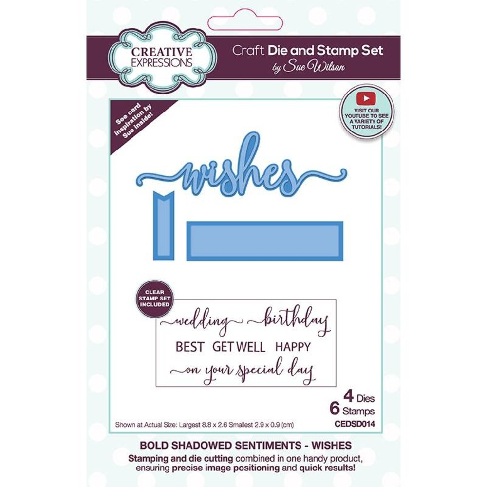 Creative Expressions Sue Wilson Craft Die & Stamp Bold Shadowed Sentiment Wishes (CEDSD014) (OUTLET) Creative Expressions Sue Wilson Craft Die & Stamp Bold Shadowed Sentiment Wishes (CEDSD014) (OUTLET)