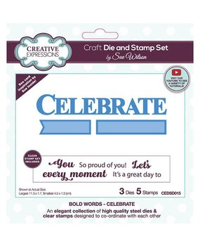 Creative Expressions Sue Wilson Craft Die & Stamp Bold Words Celebrate (CEDSD015) (OUTLET)