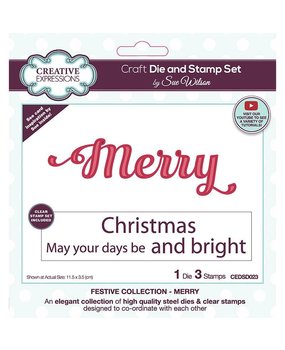 Creative Expressions Sue Wilson Craft Die & Stamp Festive Collection Merry (CEDSD023) (OUTLET)