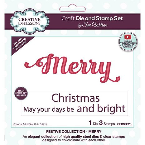 Creative Expressions Sue Wilson Craft Die & Stamp Festive Collection Merry (CEDSD023) (OUTLET)