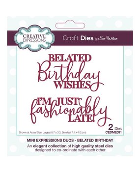 Creative Expressions Sue Wilson Craft Die Mini Expressions Duos Belated Birthday (CEDME091) (OUTLET) Creative Expressions Sue Wilson Craft Die Mini Expressions Duos Belated Birthday (CEDME091) (OUTLET)
