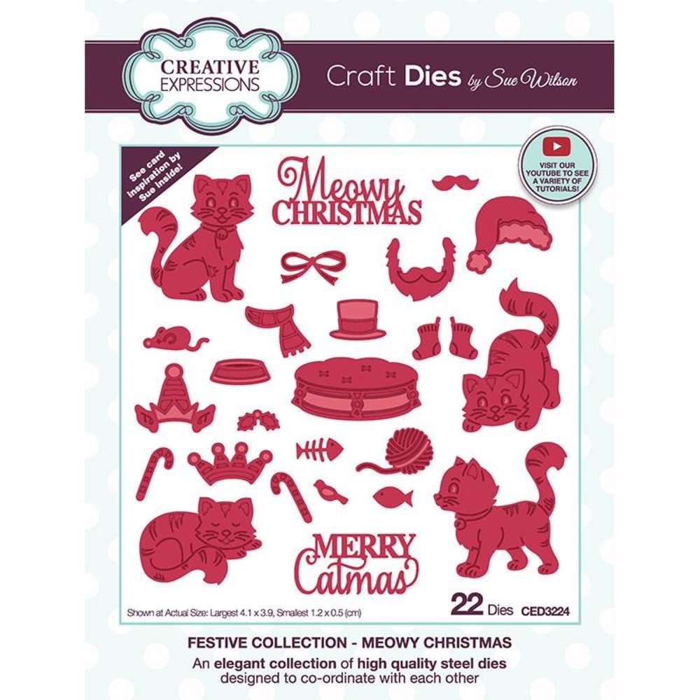Creative Expressions Sue Wilson Craft Die Festive Collection Meowy Christmas (CED3224) (OUTLET)