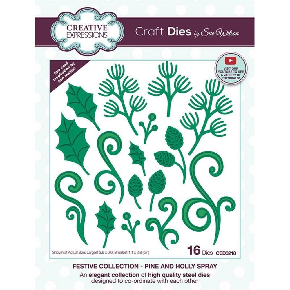 Creative Expressions Sue Wilson Craft Die Festive Collection Pine and Holly Spray (CED3218) (OUTLET)