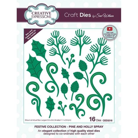 Creative Expressions Sue Wilson Craft Die Festive Collection Pine and Holly Spray (CED3218) (OUTLET)