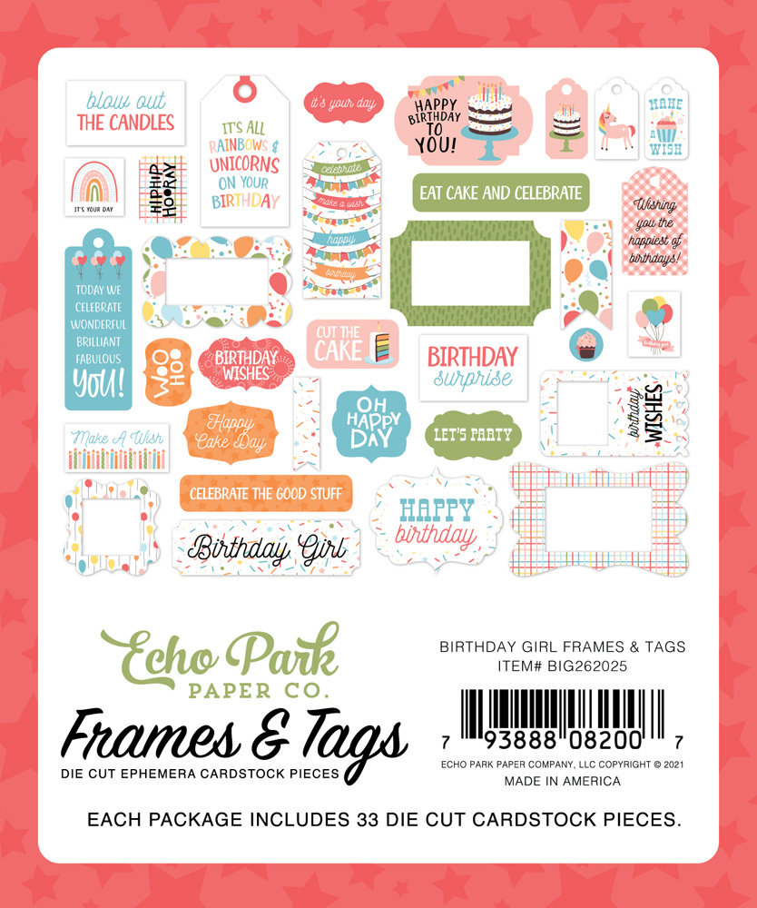 Echo Park Birthday Girl Frames & Tags (BIG262025) (OUTLET)