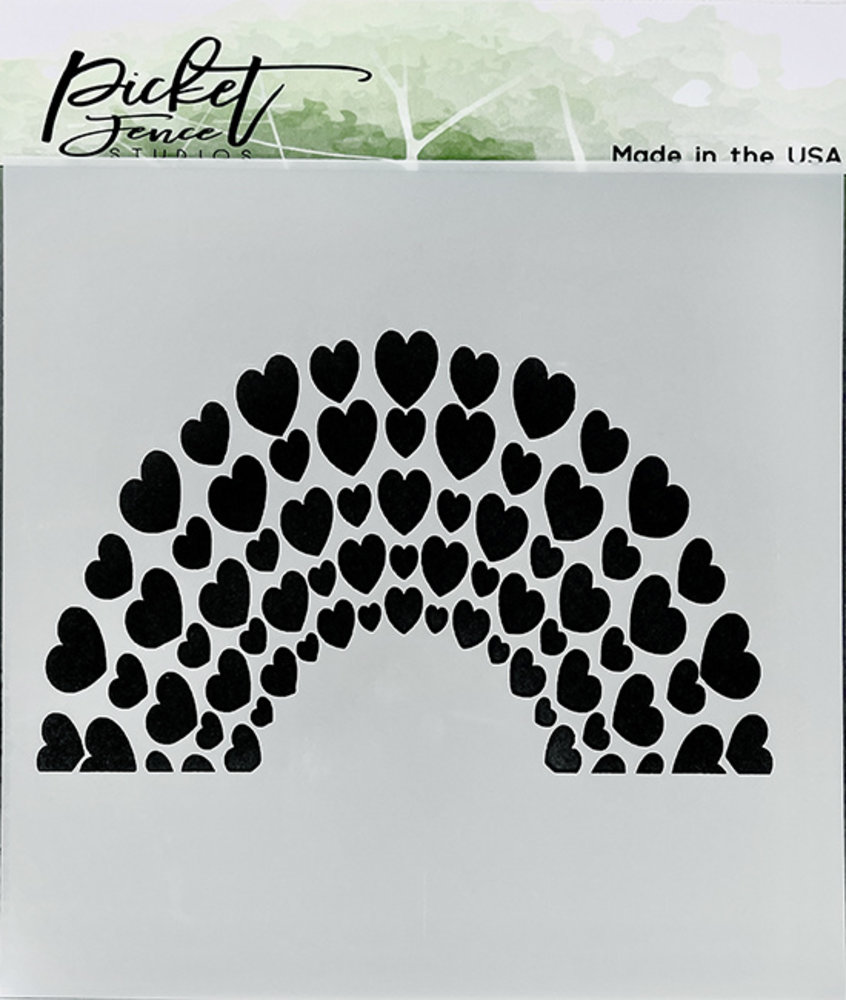 Picket Fence Studios Rainbow of Hearts 6x6 Inch Stencil (SC-270) (OUTLET)
