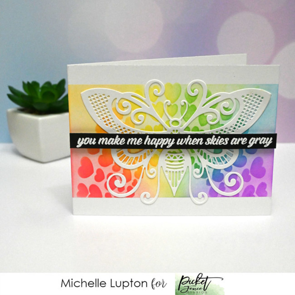 Picket Fence Studios Rainbow of Hearts 6x6 Inch Stencil (SC-270) (OUTLET)