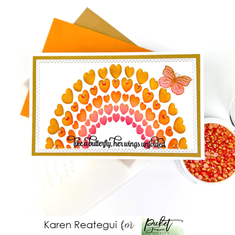 Picket Fence Studios Rainbow of Hearts 6x6 Inch Stencil (SC-270) (OUTLET)