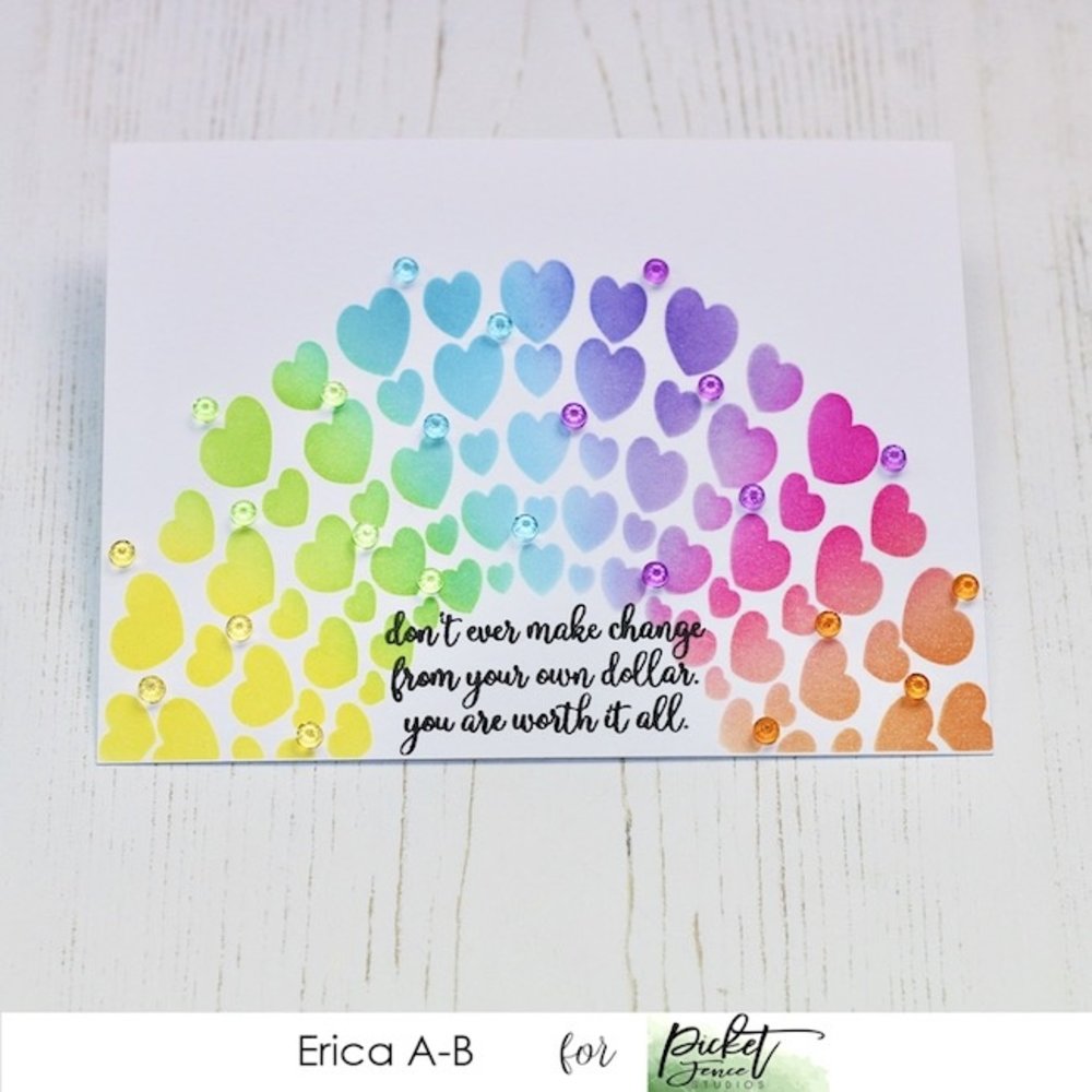 Picket Fence Studios Rainbow of Hearts 6x6 Inch Stencil (SC-270) (OUTLET)