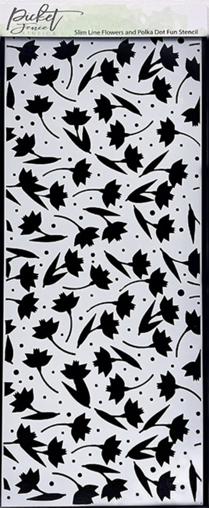 Picket Fence Studios Slim Line Flowers and Polka Dot Fun 4x10 Inch Stencil (SC-282) (OUTLET)
