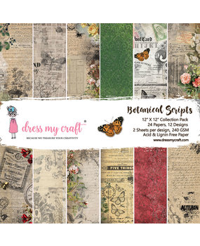 Dress My Craft Botanical Scripts 12x12 Inch Paper Pad (DMCP2795) (OUTLET)