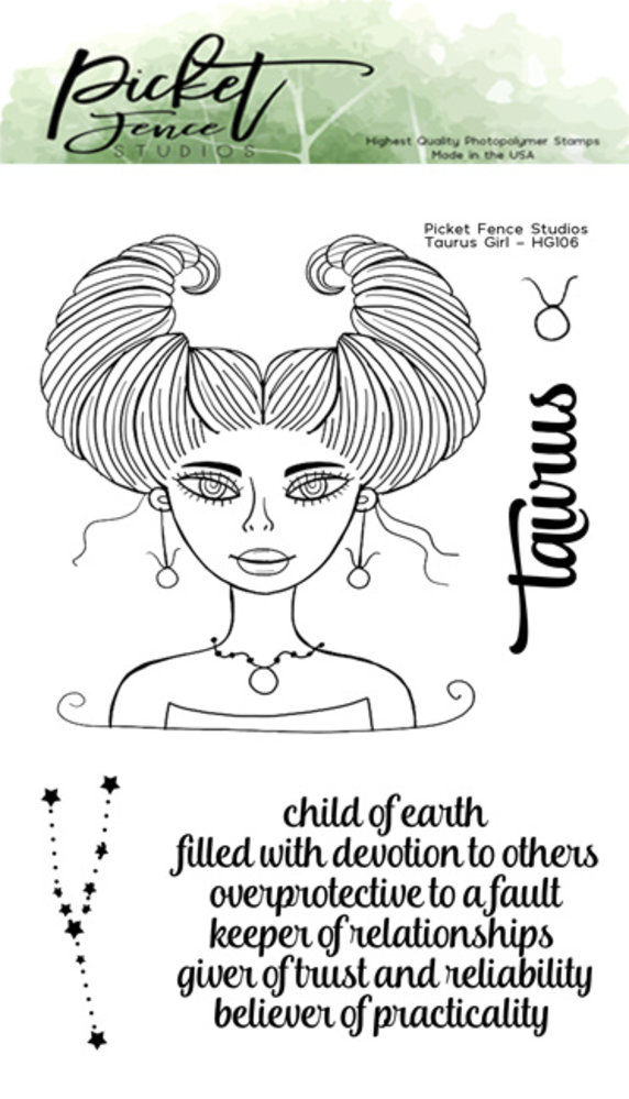 Picket Fence Studios Taurus Girl 4x6 Inch Clear Stamps (HG-106) (OUTLET) Picket Fence Studios Taurus Girl 4x6 Inch Clear Stamps (HG-106) (OUTLET)
