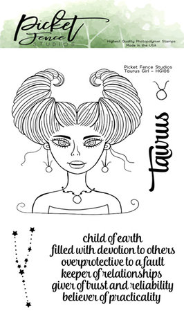 Picket Fence Studios Taurus Girl 4x6 Inch Clear Stamps (HG-106) (OUTLET) Picket Fence Studios Taurus Girl 4x6 Inch Clear Stamps (HG-106) (OUTLET)
