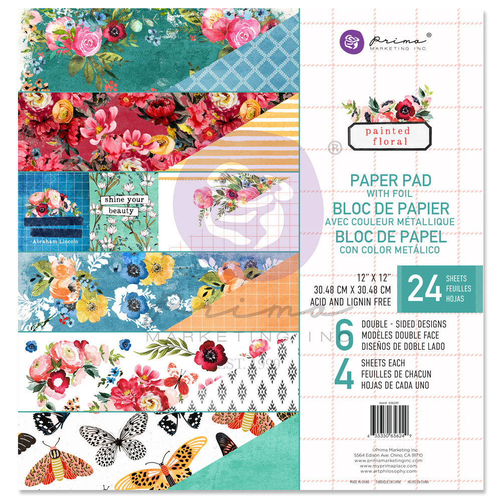 Prima Marketing Painted Floral 12x12 Inch Paper Pad (656249) (DISCONTINUED)