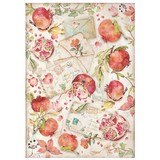 Stamperia A4 Rice Paper Casa Granada Pomegranades and Letters (6 pcs) (DFSA4654) (DISCONTINUED)
