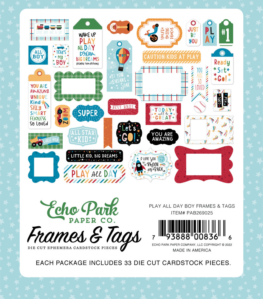 Echo Park Play All Day Boy Frames & Tags (PAB269025) (DISCONTINUED) Echo Park Play All Day Boy Frames & Tags (PAB269025) (DISCONTINUED)