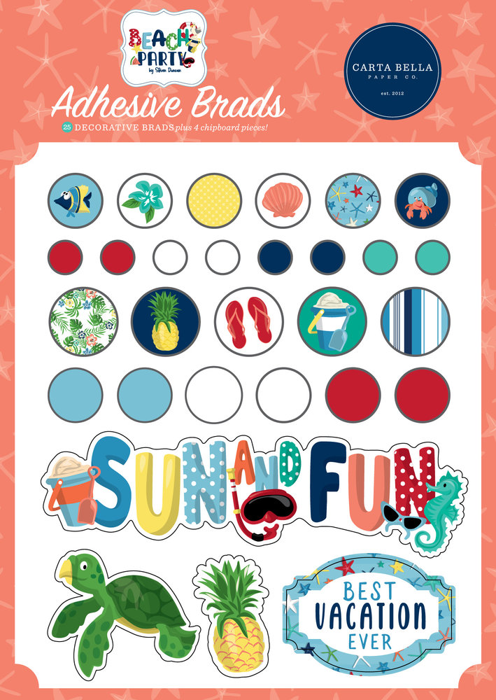 Carta Bella Beach Party Adhesive Brads (CBBE149020) (OUTLET)