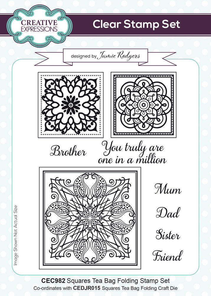 Creative Expressions Jamie Rodgers Clear Stamp A5 Squares Tea Bag Folding (CEC982) (OUTLET)