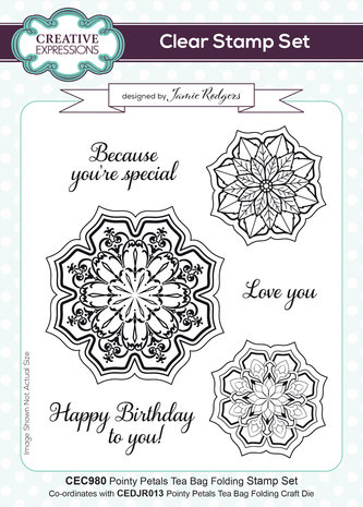 Creative Expressions Jamie Rodgers Clear Stamp A5 Pointy Petals Tea Bag Folding (CEC980) (OUTLET)