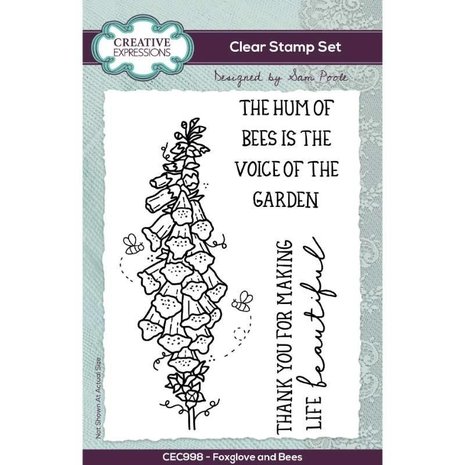 Creative Expressions Sam Poole Clear Stamp A6 Foxglove and Bees (CEC998) (OUTLET) Creative Expressions Sam Poole Clear Stamp A6 Foxglove and Bees (CEC998) (OUTLET)