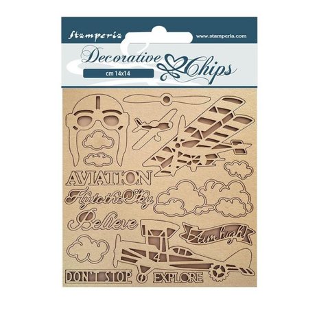 Stamperia Decorative Chips Sir Vagabond Aviator Aviaton (SCB130) (DISCONTINUED)