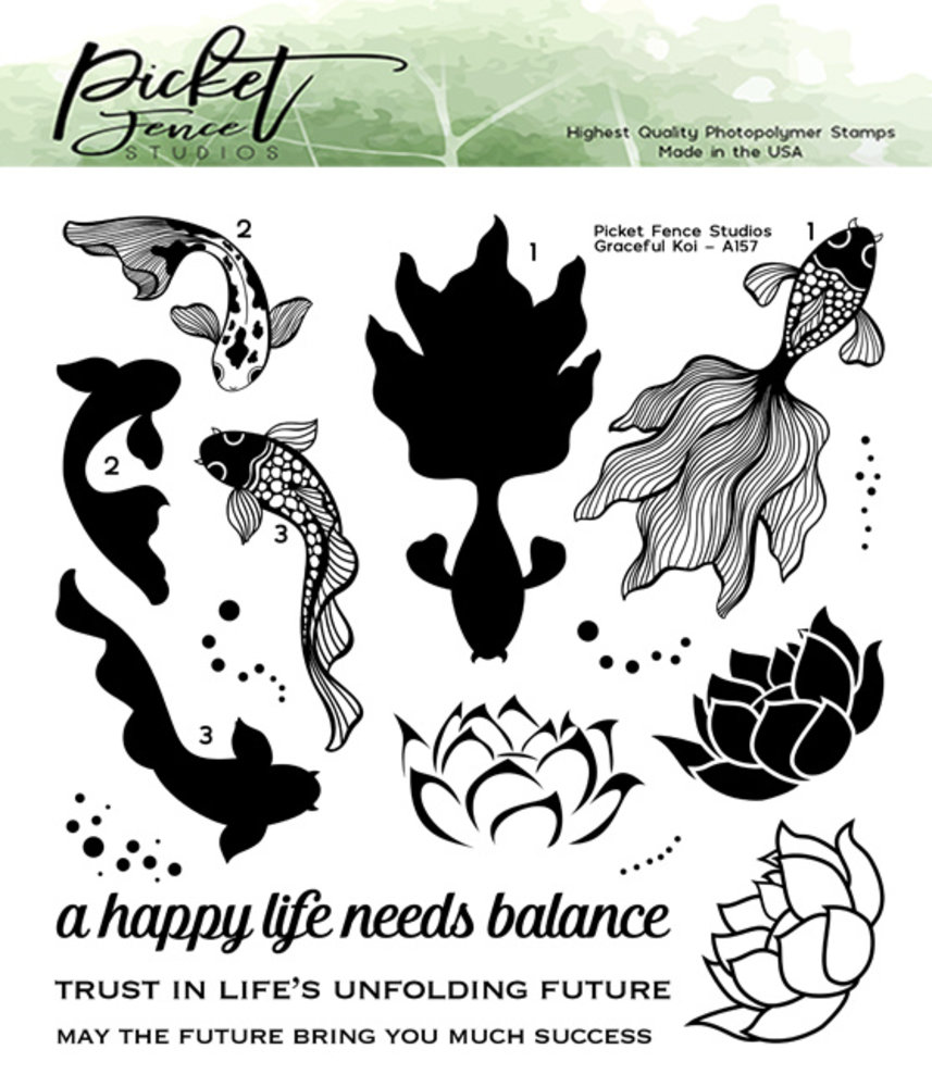 Picket Fence Studios Graceful Koi 6x6 Inch Clear Stamps (A-157) (OUTLET)