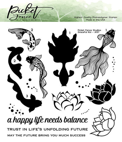 Picket Fence Studios Graceful Koi 6x6 Inch Clear Stamps (A-157) (OUTLET)