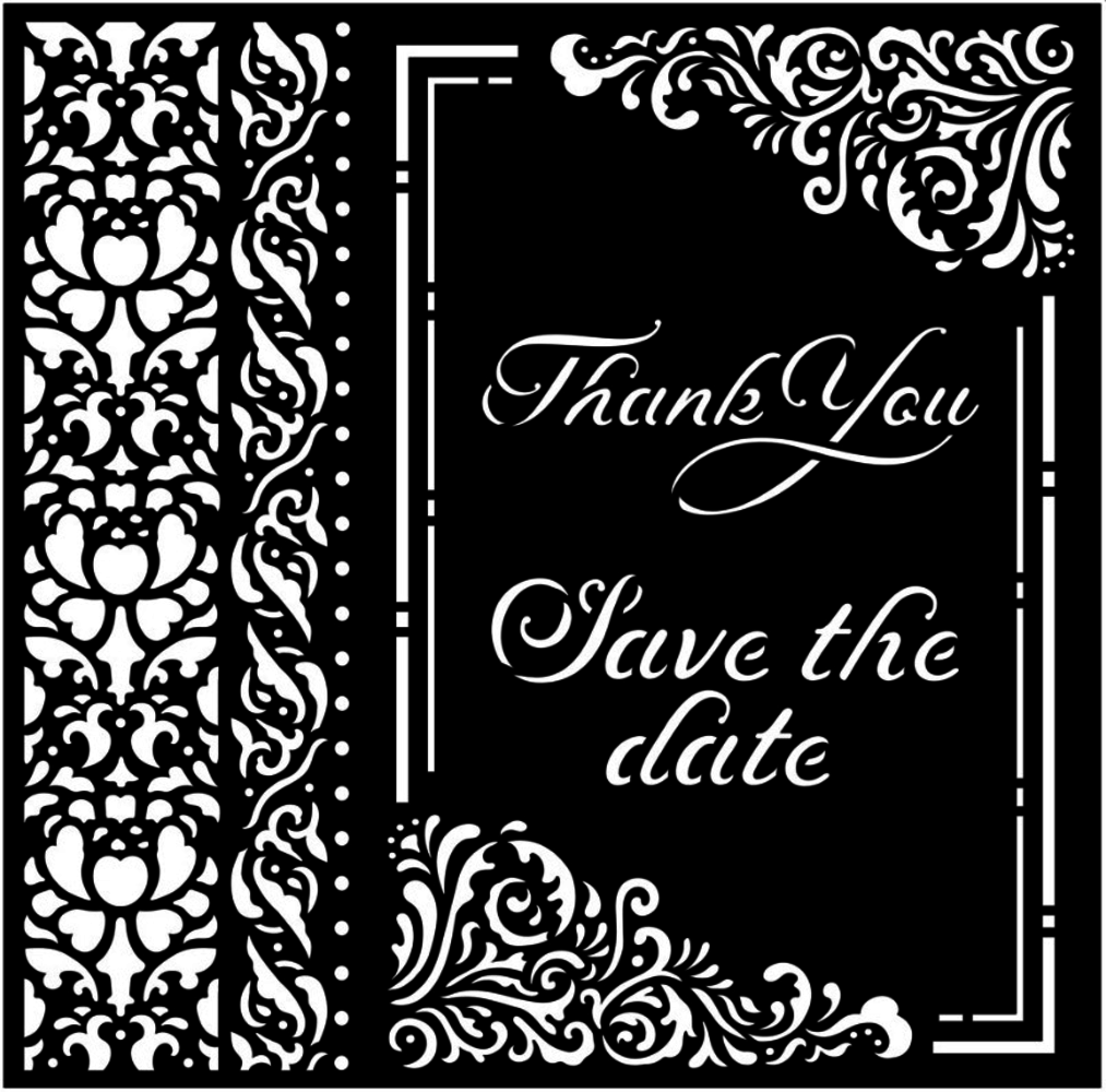 Stamperia Thick Stencil 18x18cm You and Me Thank You Save the Date (KSTDQ67) (DISCONTINUED)