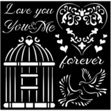 Stamperia Thick Stencil 18x18cm You and Me Love Me (KSTDQ66) (DISCONTINUED)