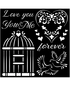 Stamperia Thick Stencil 18x18cm You and Me Love Me (KSTDQ66) (DISCONTINUED)