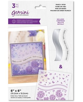 Gemini Embossing Folder w/ Stamp & Die 6x6 Inch Make a Wish (GEM-EF6-MAWISH) (DISCONTINUED) Gemini Embossing Folder w/ Stamp & Die 6x6 Inch Make a Wish (GEM-EF6-MAWISH) (DISCONTINUED)