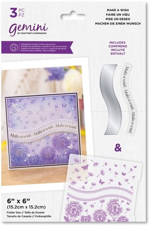 Gemini Embossing Folder w/ Stamp & Die 6x6 Inch Make a Wish (GEM-EF6-MAWISH) (DISCONTINUED)