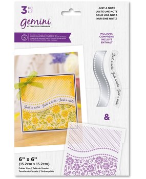 Gemini Embossing Folder w/ Stamp & Die 6x6 Inch Just a Note (GEM-EF6-JUSNOTE) (DISCONTINUED) Gemini Embossing Folder w/ Stamp & Die 6x6 Inch Just a Note (GEM-EF6-JUSNOTE) (DISCONTINUED)