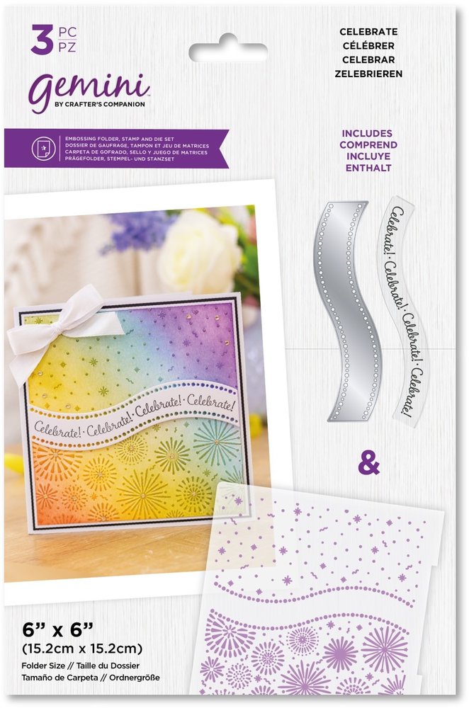Gemini Embossing Folder w/ Stamp & Die 6x6 Inch Celebrate (GEM-EF6-CELEBR) (DISCONTINUED) Gemini Embossing Folder w/ Stamp & Die 6x6 Inch Celebrate (GEM-EF6-CELEBR) (DISCONTINUED)