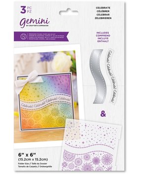 Gemini Embossing Folder w/ Stamp & Die 6x6 Inch Celebrate (GEM-EF6-CELEBR) (DISCONTINUED) Gemini Embossing Folder w/ Stamp & Die 6x6 Inch Celebrate (GEM-EF6-CELEBR) (DISCONTINUED)