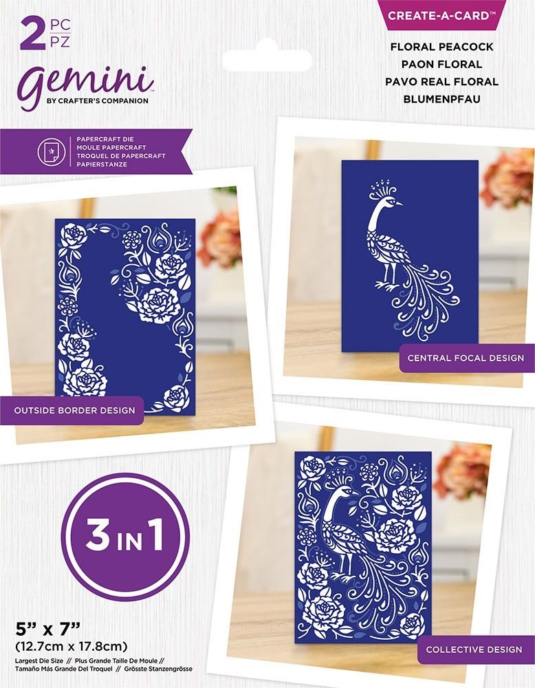 Gemini 3-in-1 Floral Peacock Create-a-Card Dies (GEM-MD-CAD-FLPE) (DISCONTINUED)