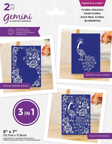 Gemini 3-in-1 Floral Peacock Create-a-Card Dies (GEM-MD-CAD-FLPE) (DISCONTINUED)