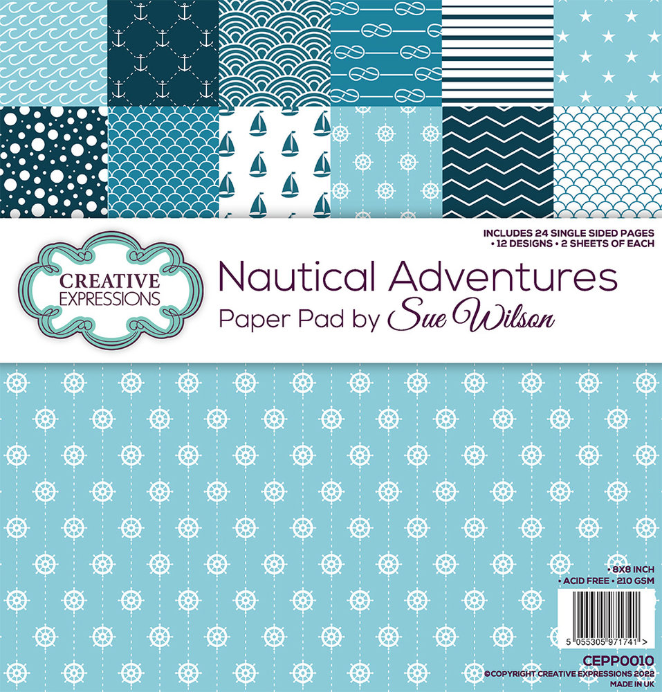 Creative Expressions Sue Wilson Paper Pad 8x8 Inch Nautical Adventures (CEPP0010) (OUTLET)
