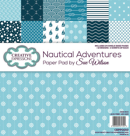 Creative Expressions Sue Wilson Paper Pad 8x8 Inch Nautical Adventures (CEPP0010) (OUTLET)