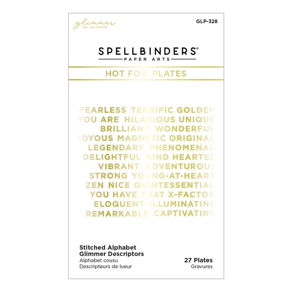 Spellbinders Stitched Alphabet Glimmer Descriptors Glimmer Hot Foil Plate (GLP-328) (OUTLET) Spellbinders Stitched Alphabet Glimmer Descriptors Glimmer Hot Foil Plate (GLP-328) (OUTLET)