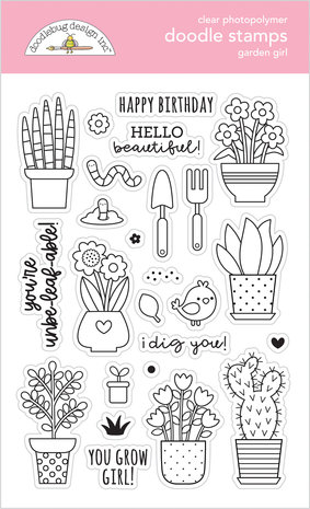 Doodlebug Design Garden Girl Doodle Stamps (7364) (OUTLET)