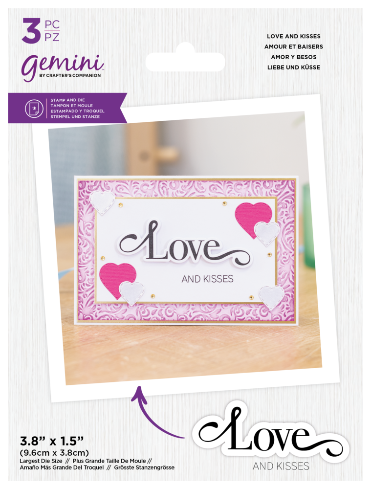 Gemini Fancy Sentiment Stamp & Die Love and Kisses (GEM-STD-FS-LOKI) (DISCONTINUED)