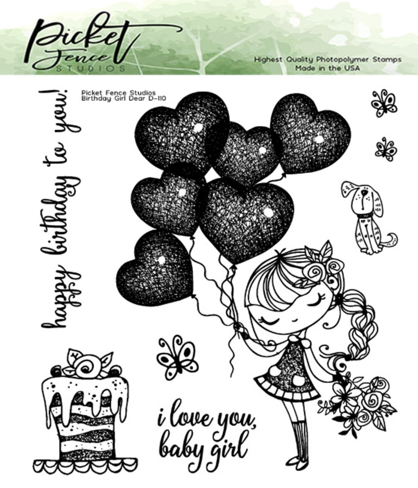Picket Fence Studios Birthday Girl Dear 4x4 Inch Clear Stamps (D-110) (OUTLET)