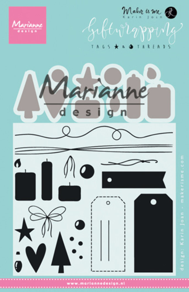 Marianne Design Maker Is Me Stamp & Die Gift Wrapping Tags & Threads (KJ1716) (DISCONTINUED)