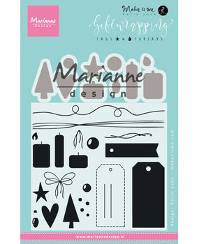 Marianne Design Maker Is Me Stamp & Die Gift Wrapping Tags & Threads (KJ1716) (DISCONTINUED)
